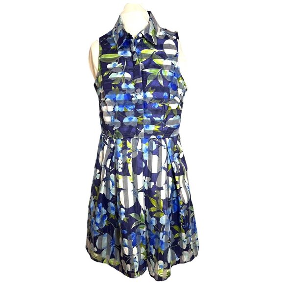 Sandra Darren Dresses & Skirts - Sandra Darren Womens Floral Sleeveless Shirt Dress W/ Pockets Size 14 Blue Green